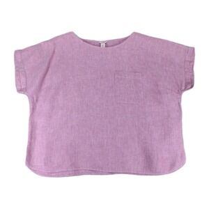 LL Bean 100% Linen Womens XL Pullover Crop Shirt Pink Beach Casual Hippie Comfy